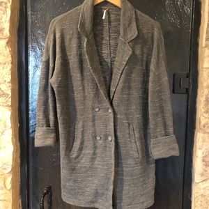 FREE PEOPLE Double breasted gray/green knit coat.